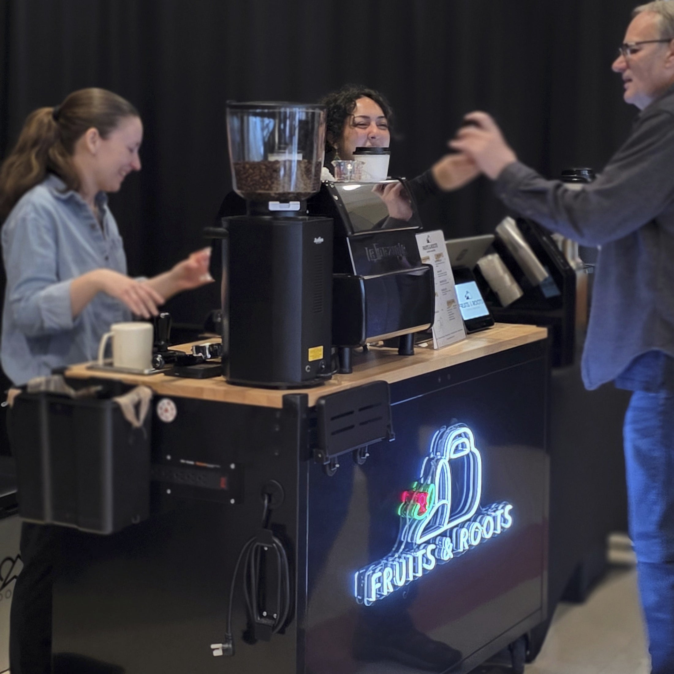 Fruits & Roots mobile coffee cart setup