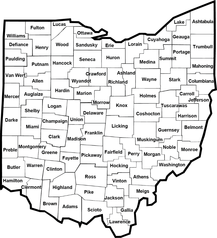 Map showing Fruits and Roots coffee cart service area around Columbus, Ohio