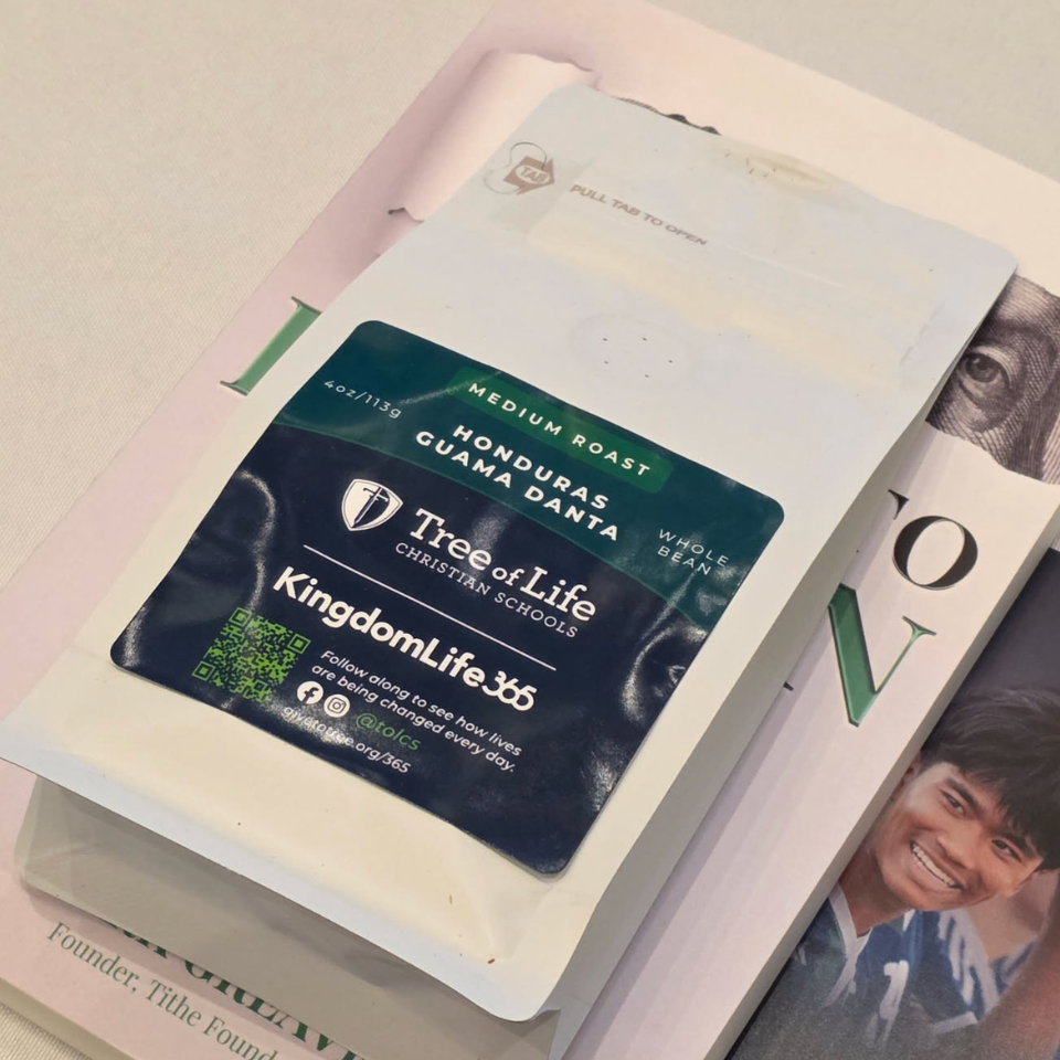 Custom-labeled Fruits & Roots coffee bag